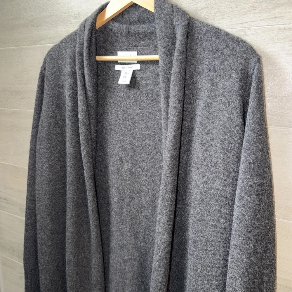 Nicole Miller 100% Cashmere Dark Gray Open Front Cardigan Women's Size M